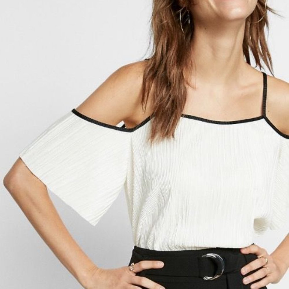 Express Pleated Cold-Shoulder Top